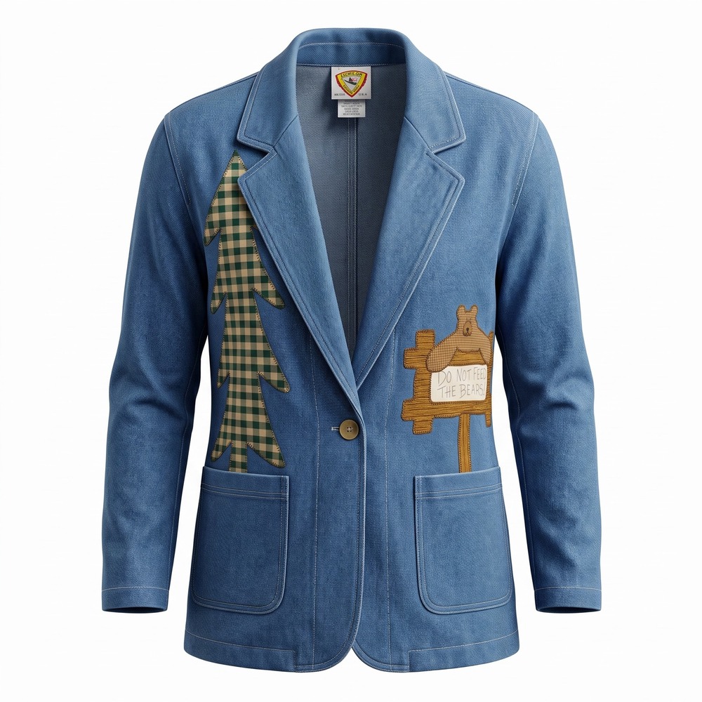 Torpedo International Denim Blazer Womens XL Blue Excellent Patchwork Nature